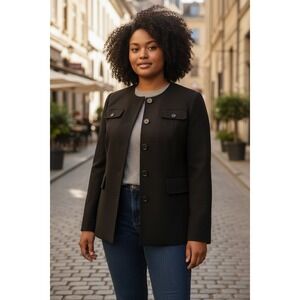 Calvin Klein Black Collarless Button Front Blazer Jacket Women Size 6